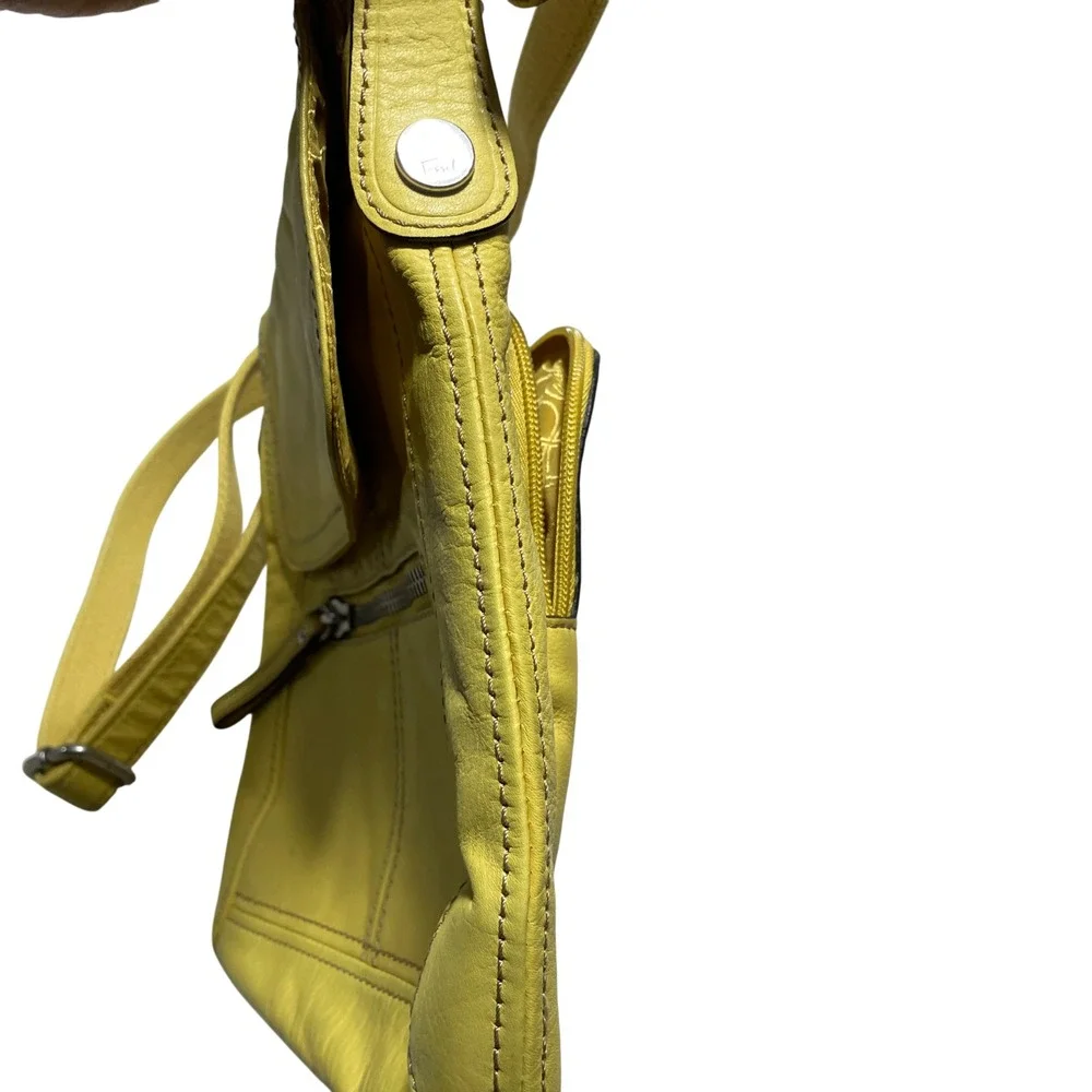 Fossil Hanover Handbag Yellow Leather Crossbody‎ Organizer Flap Bag